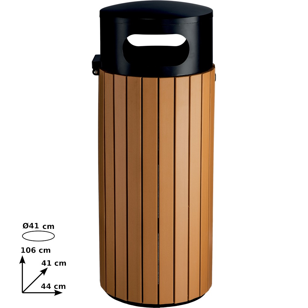 Runder Mülleimer in Holzoptik, gesichert, 60 Liter