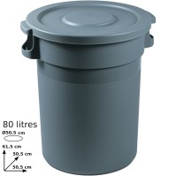 Round plastic tray with grey lid 80 litres