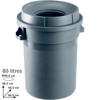 Round plastic tray with grey funnel lid 80 litres