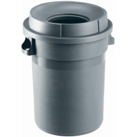 Round plastic tray with grey funnel lid 80 litres