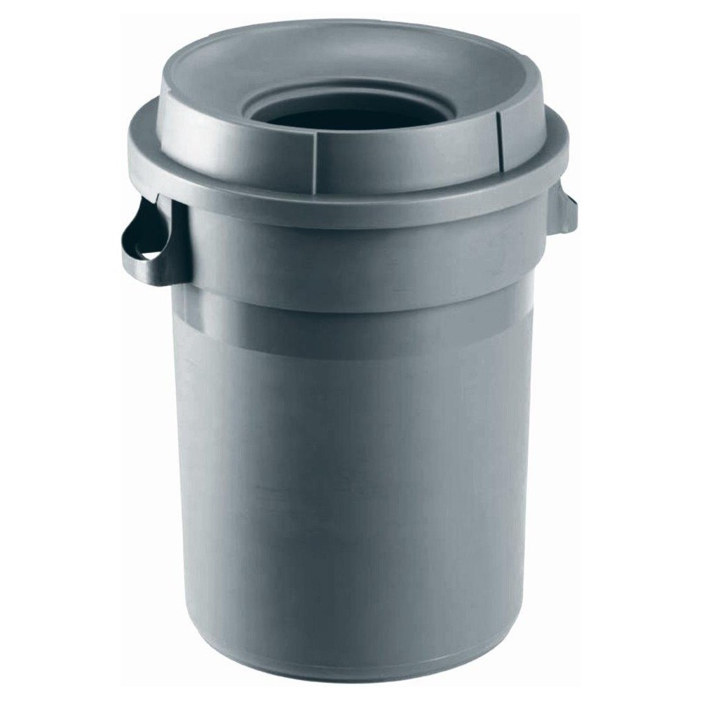 Round plastic tray with grey funnel lid 80 litres