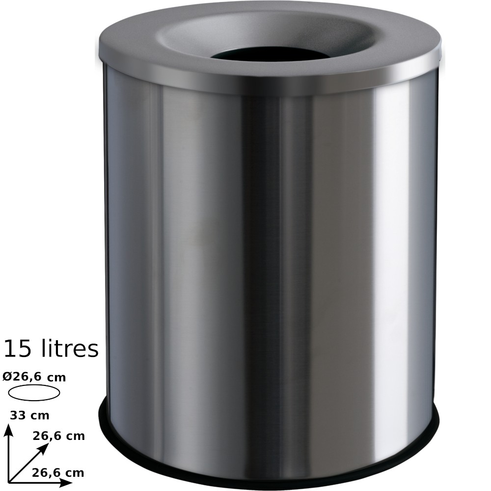 Fireproof waste bin 15 litres brushed stainless steel