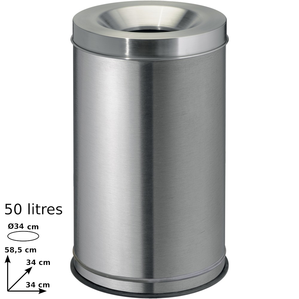 Fire-resistant bin 50 litres brushed stainless steel