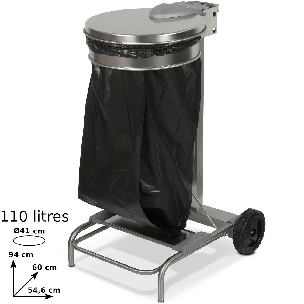 Mobile stainless steel bin bag holder 110 litres