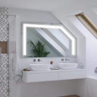 Under the roof, the bathrooms require an angled mirror