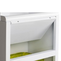 Fast food bin with swinging flap