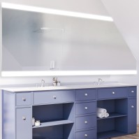 Illuminated mirror with 2 horizontal LED strips for attics