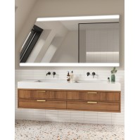 Illuminated mirror with 2 horizontal LED strips for attics