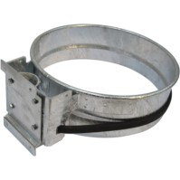 Round wall-mounted galvanised steel bin bag holder.