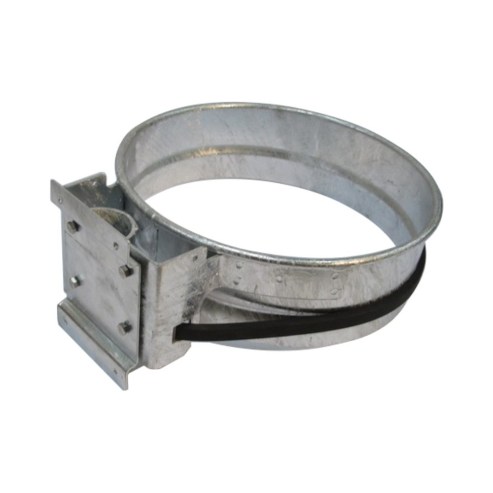 Round wall-mounted galvanised steel bin bag holder.