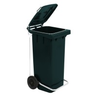 Plastic pedal bin with wheels 120 litres