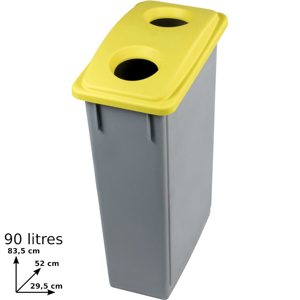 Yellow lid bin can and bottle