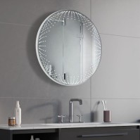 Round illuminated mirror with 3D effect - in a bathroom