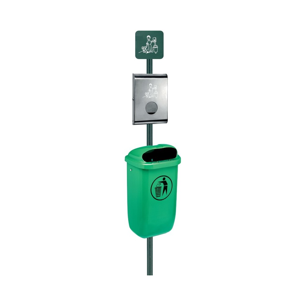 Practical support for dog waste bag dispenser and bin. This post is sturdy and durable.