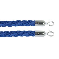 Blue cord with 2 shiny stainless steel hooks of 3 cm in diameter. Ideal for hanging heavy objects.