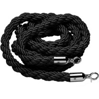 Black cord with 2 shiny stainless steel hooks for safety rope marking.