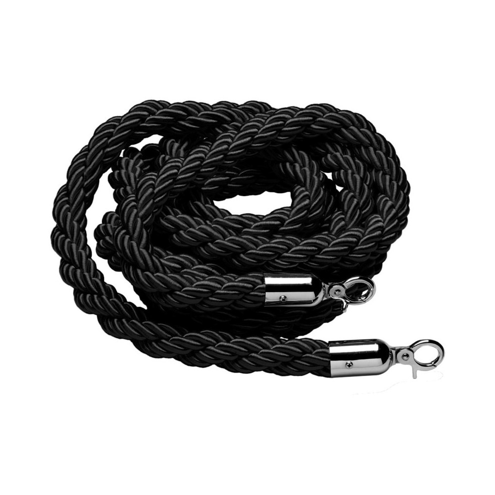 Black cord with 2 shiny stainless steel hooks for safety rope marking.