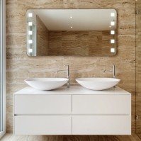 Mirror with rounded corners and square LED dots. Perfect for bathroom lighting.