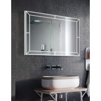 Rectangular mirror with illuminated frame for a unique glow.