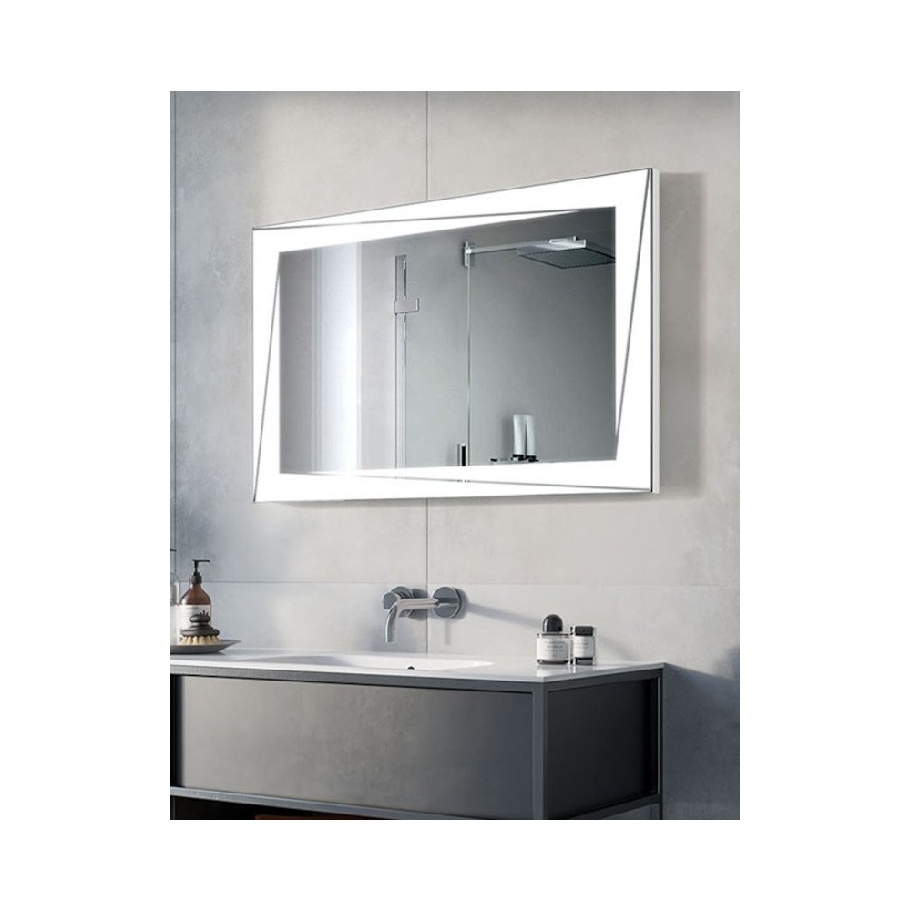 Rectangular mirror with illuminated frame for powerful lighting