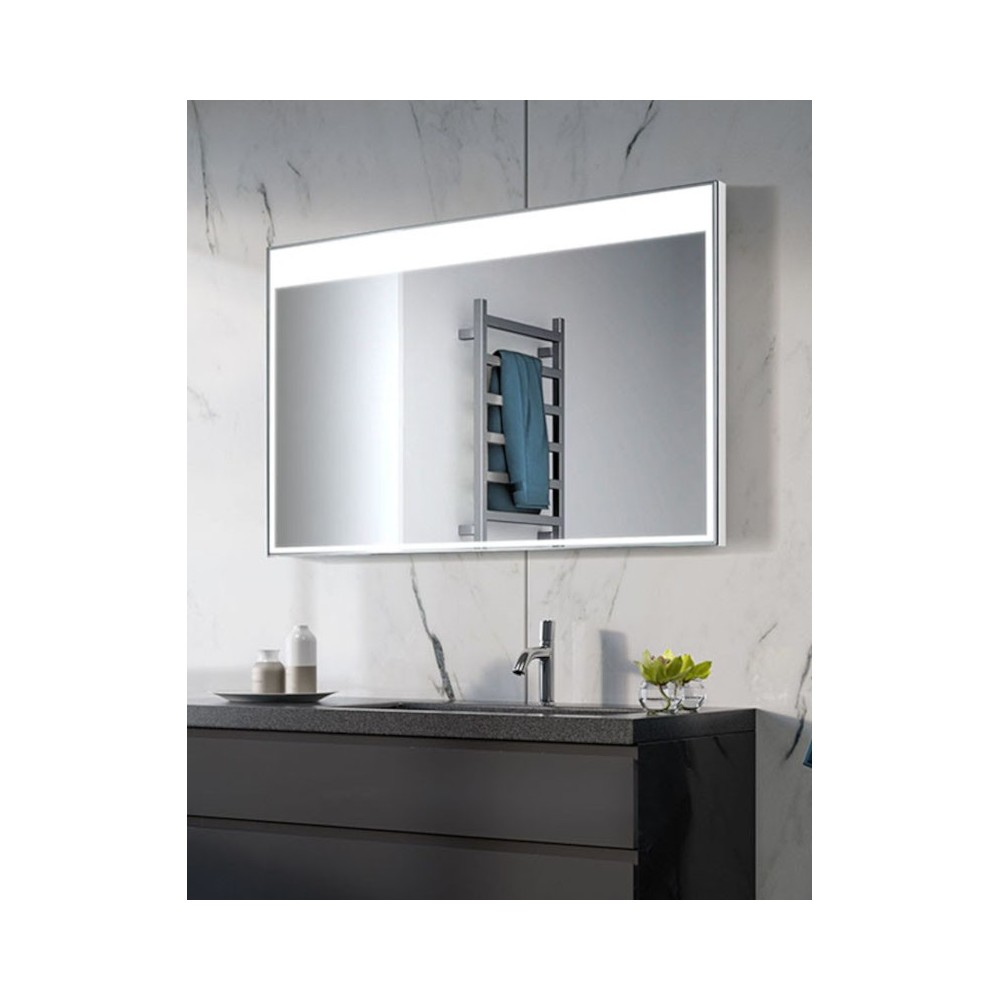 Rectangular mirror light+ custom-made with luminous frame and wide upper band