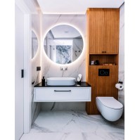 Retro-illuminated round mirror ideal for bathrooms