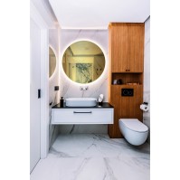 Round backlit mirror with integrated LED on glass