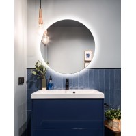 Retro-illuminated round mirror suitable for bathrooms