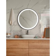 round LED mirror with surrounding light and coloured frame