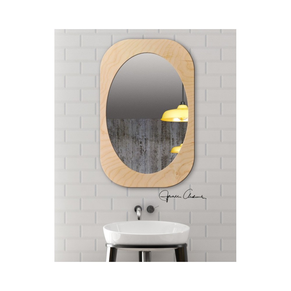 oval mirror in natural wood frame rectangular ellipse