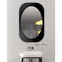 oval mirror in a rectangular frame black finish