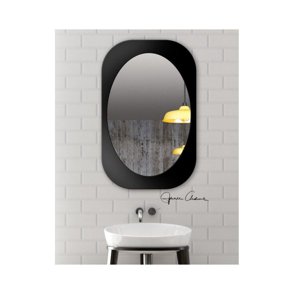 oval mirror in a rectangular frame black finish