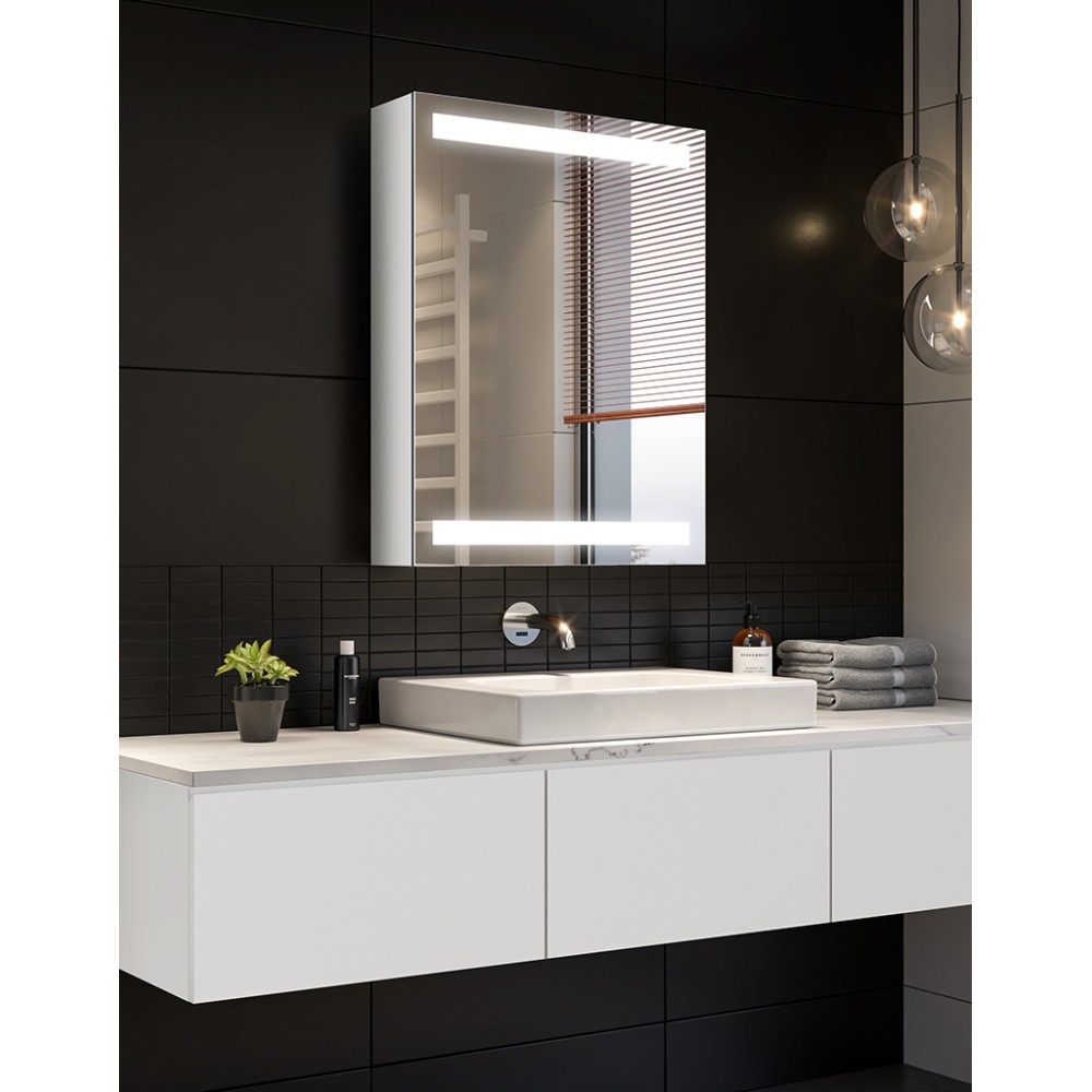 Bathroom cabinet with integrated LED mirror for storage