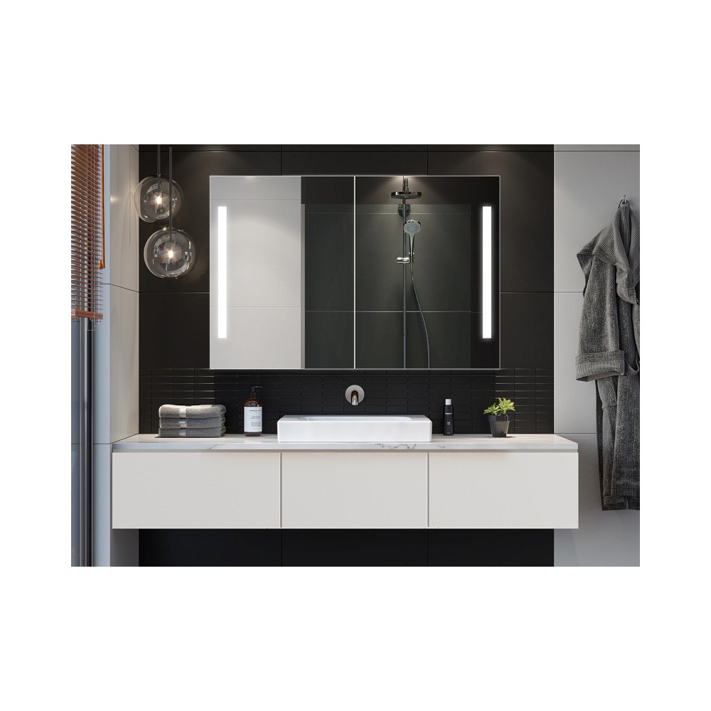 LED mirror cabinet above custom-made washbasin