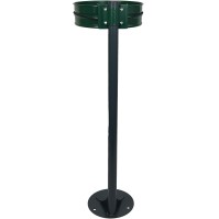 Green bin on pole with bungee cord for bags