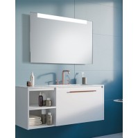 Mirror with upper light strip