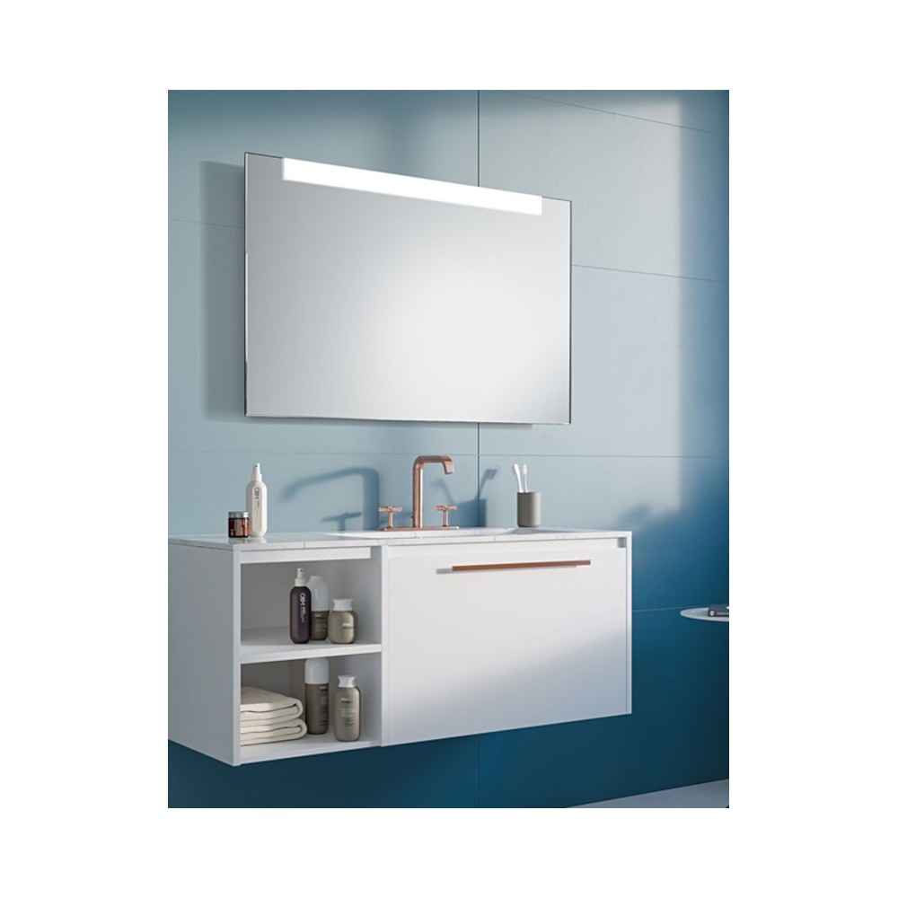 Mirror with upper light strip