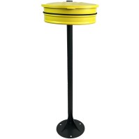 bin bag holder with yellow metal lid on post