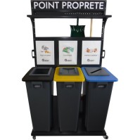 Mobile equipment Point 5S for clean workshops with 3 waste bins