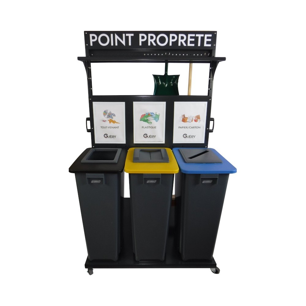 Mobile equipment Point 5S for clean workshops with 3 waste bins