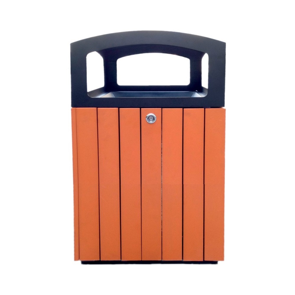 Square outdoor wooden bin for waste. Robust and elegant design