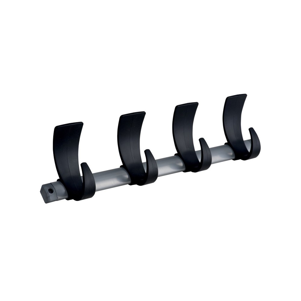 Elegant wall-mounted coat rack with four sturdy hooks.