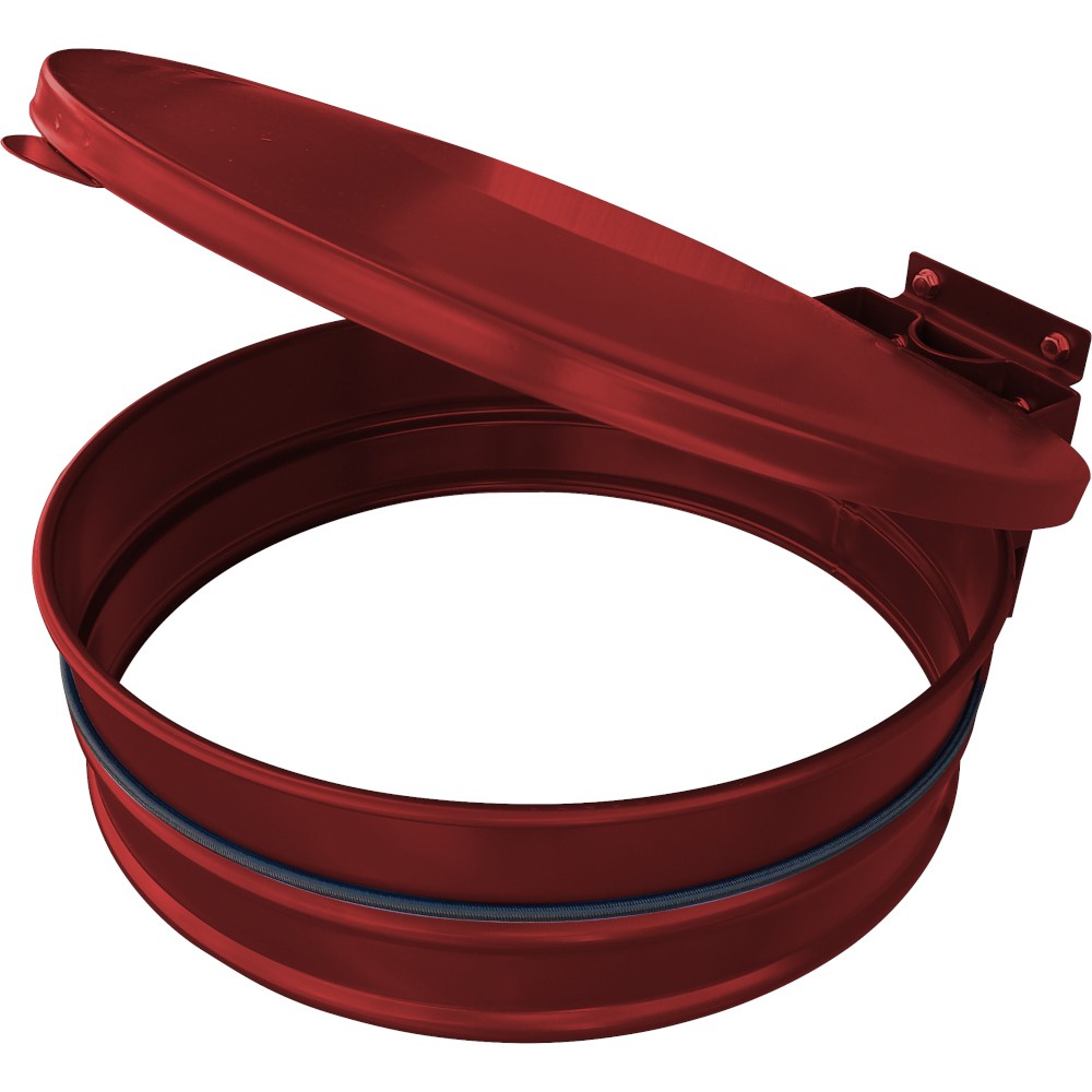 Red wall-mounted bin bag holder with integrated lid