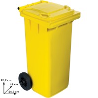 Yellow 120L bin on wheels for selective sorting.