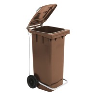 Durable brown 120L bin, resistant wheels, easy to handle