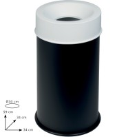 50L fireproof bin, black with a secure white lid.