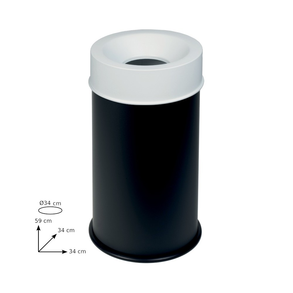 50L fireproof bin, black with a secure white lid.