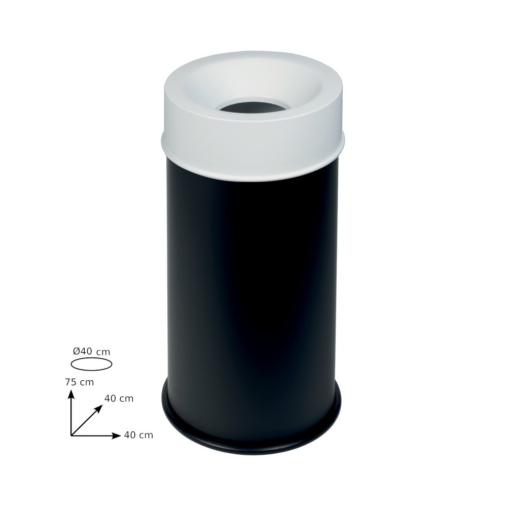 90L fireproof bin black with white lid maximum safety