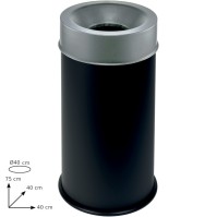 Black fireproof bin 90L robust stainless steel lid secured