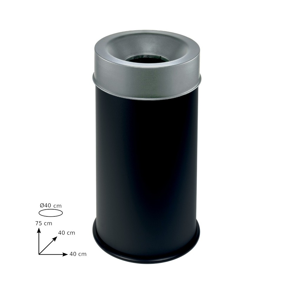 Black fireproof bin 90L robust stainless steel lid secured